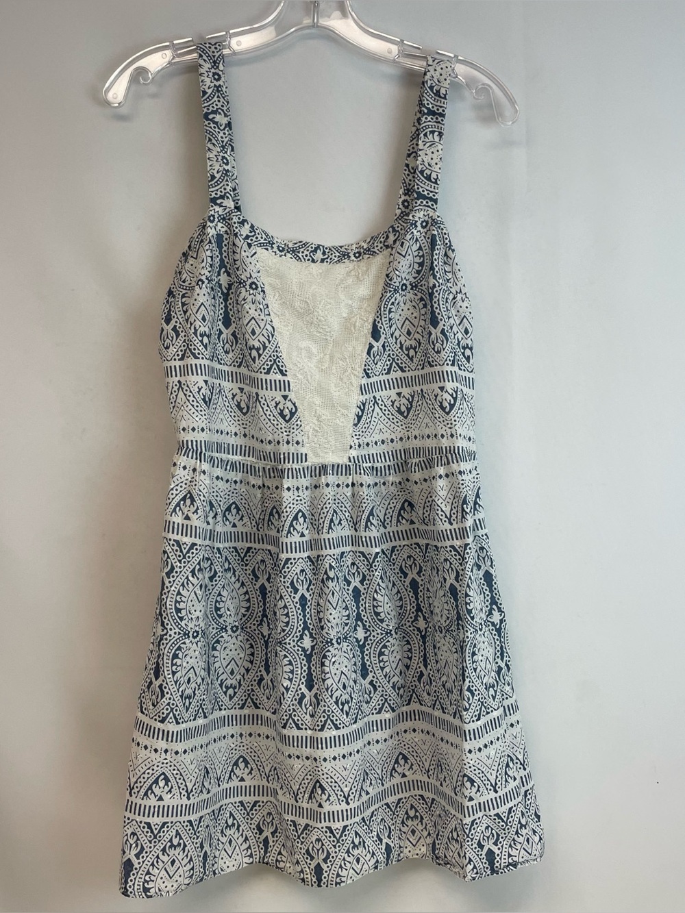 Abercrombie & Fitch Blue and White Lace-Trim Mini Dress Size M